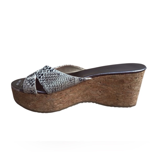 Jimmy Choo Snakeskin- Embossed Leather Cork Wedge Sandals - Picture 5 of 11